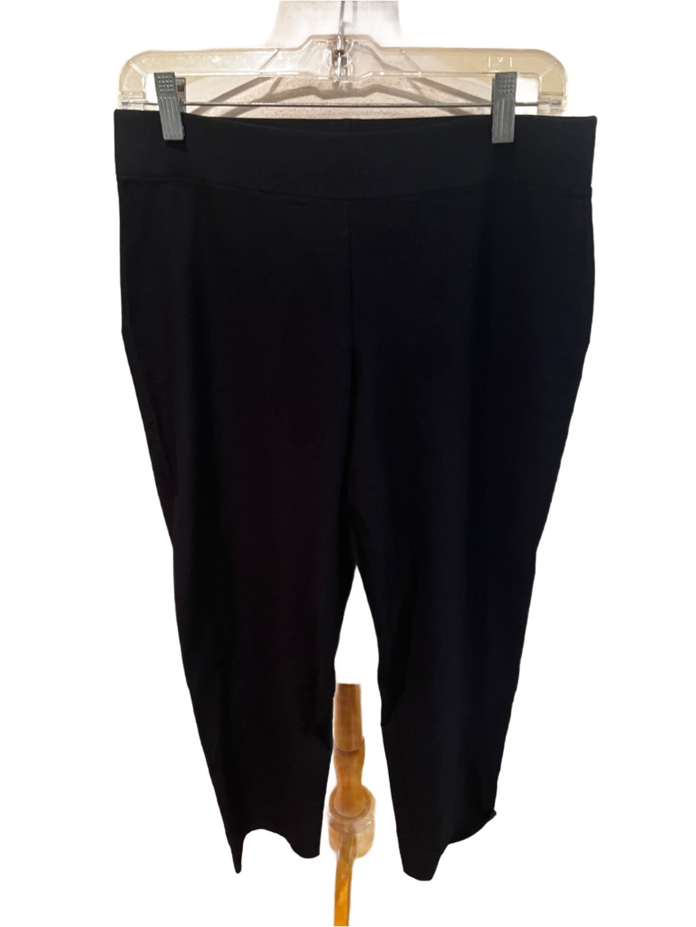 EILEEN FISHER BLACK VISCOSE STRETCH CREPE STRAIGHT LEG CASUAL PULL-ON PANT LN S